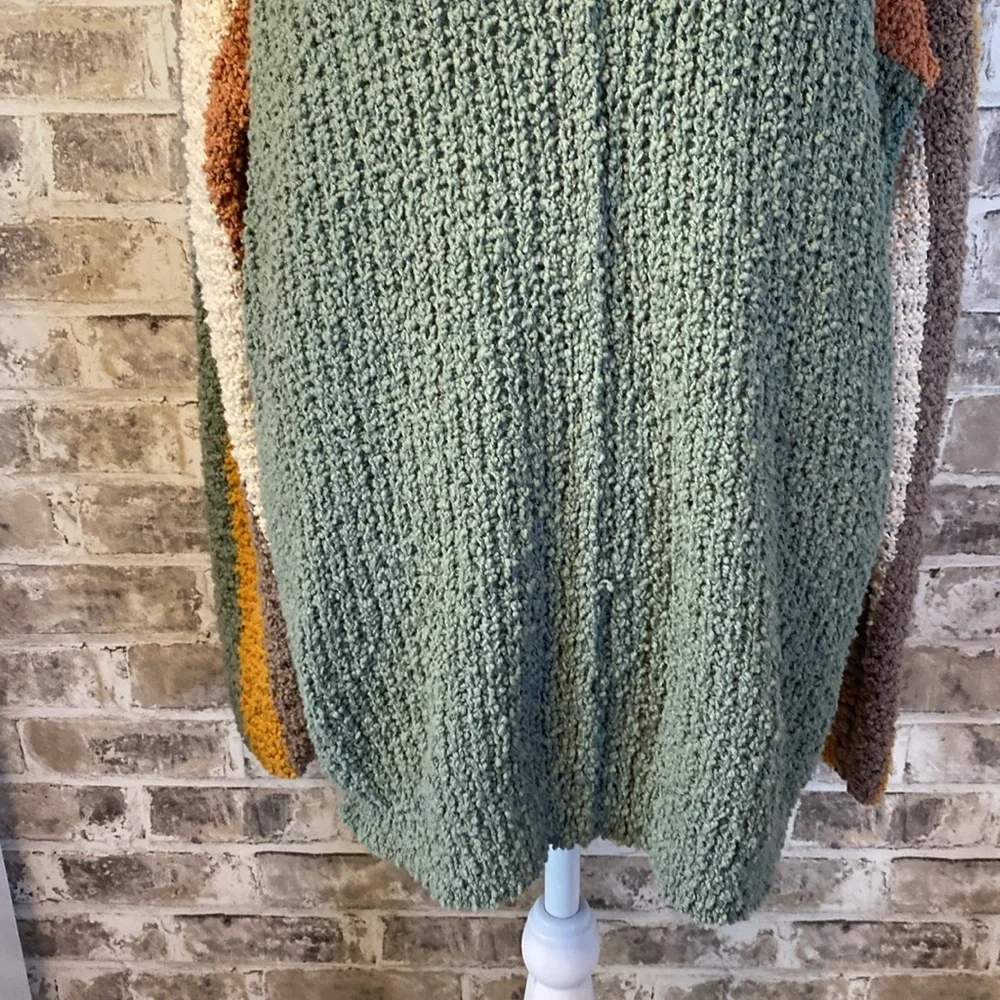 Shop Stevie Oversized Chunky Knit Striped Sweater. Size L. Sage Green and Brown. - Picture 6 of 15